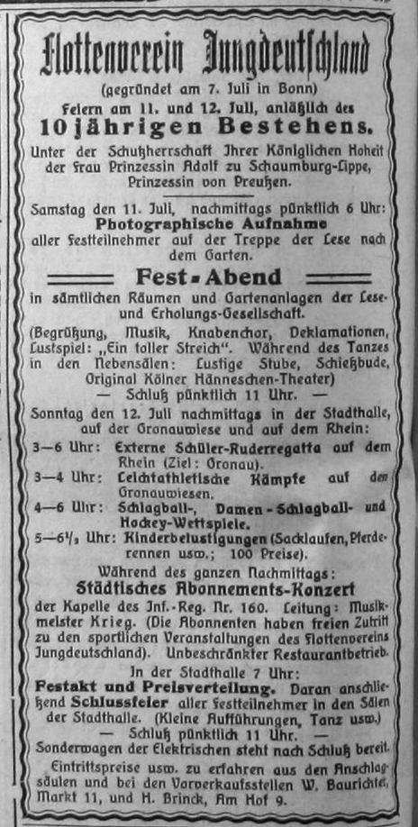 Anzeige im Bonner General-Anzeiger vom 11. Juli 1914