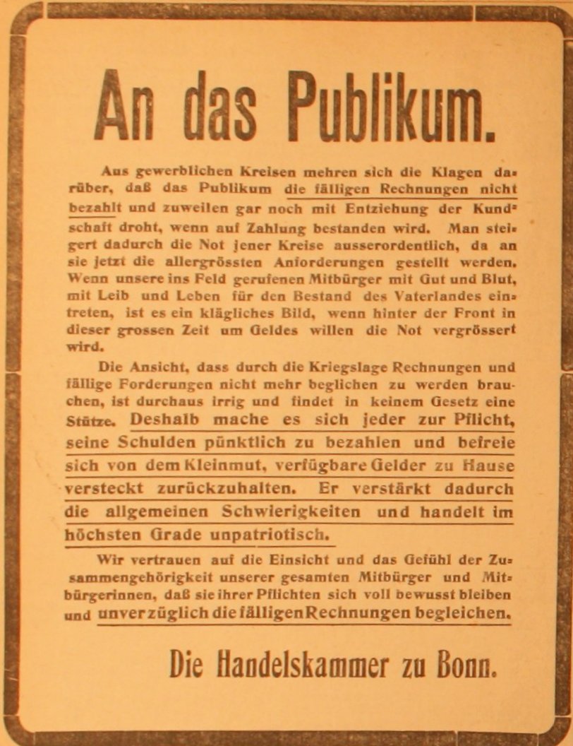 Anzeige im General-Anzeiger vom 19. August 1914