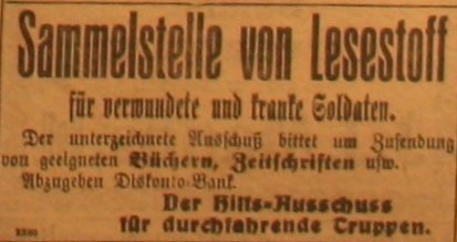 Anzeige in der Deutschen Reichs-Zeitung vom 23. August 1914