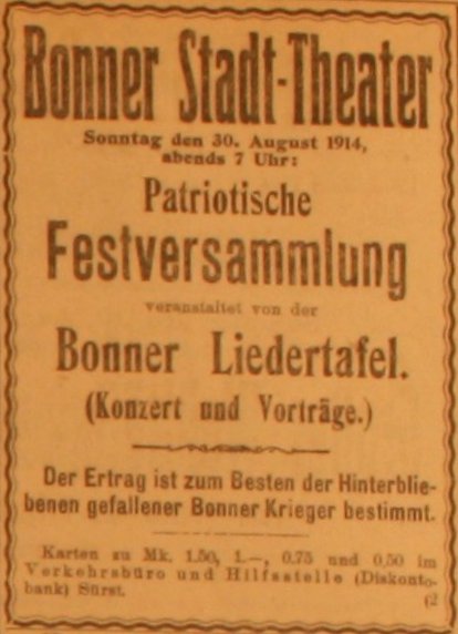 Anzeige im General-Anzeiger vom 25. August 1914