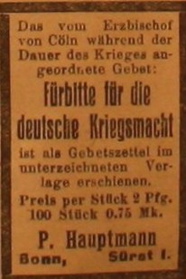 Anzeige in der Deutschen Reichs-Zeitung vom 27. August 1914
