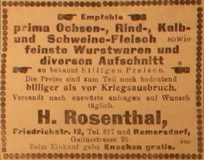 Anzeige in der Deutschen Reichs-Zeitung vom 27. August 1914