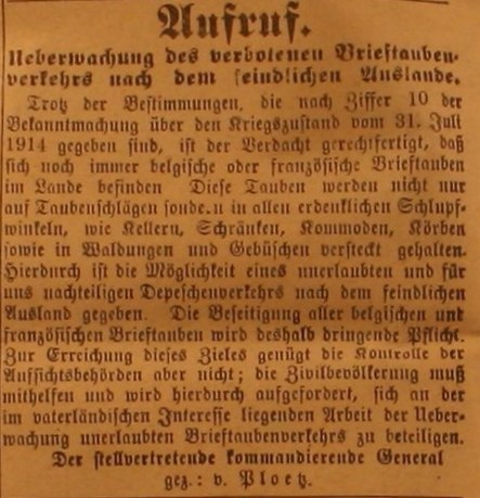 Anzeige in der Deutschen Reichs-Zeitung vom 28. August 1914