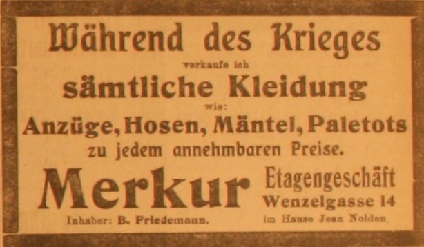 Anzeige im General-Anzeiger vom 29. August 1914