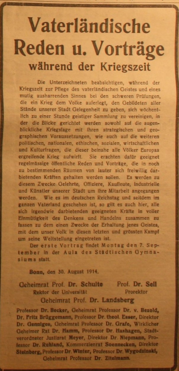 Anzeige in der Deutschen Reichs-Zeitung vom 30. August 1914