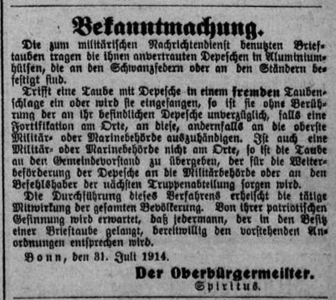 Amtliche Bekanntmachung in der Bonner Zeitung vom 2. August 1914