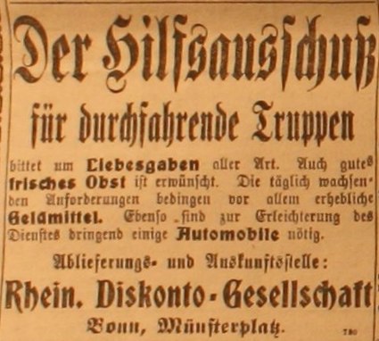 Anzeige in der Deutschen Reichsszeitung vom 7. August 1914