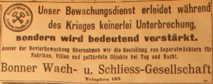 Anzeige in der Deutschen Reichs-Zeitung vom 9. August 1914