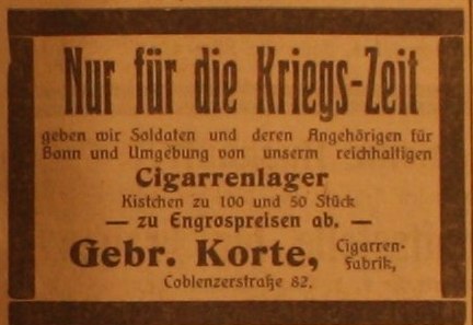 Anzeige in Bonner General-Anzeiger vom 5. August 1914