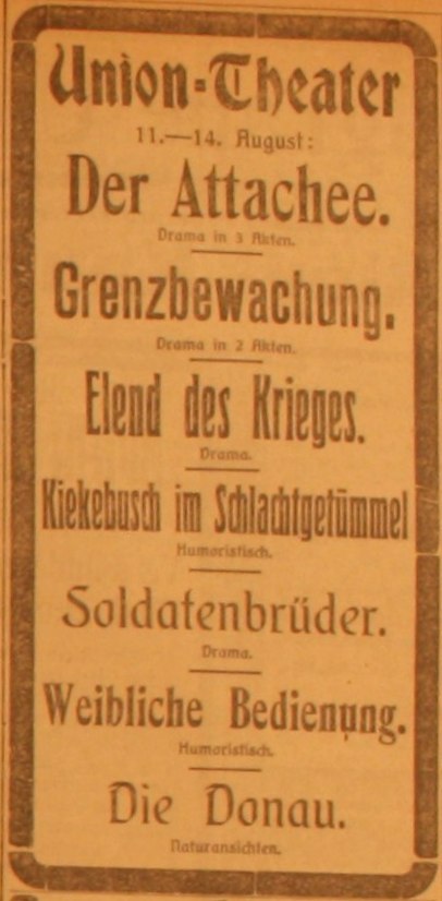 Anzeige im Bonner General-Anzeiger vom 12. August 1914