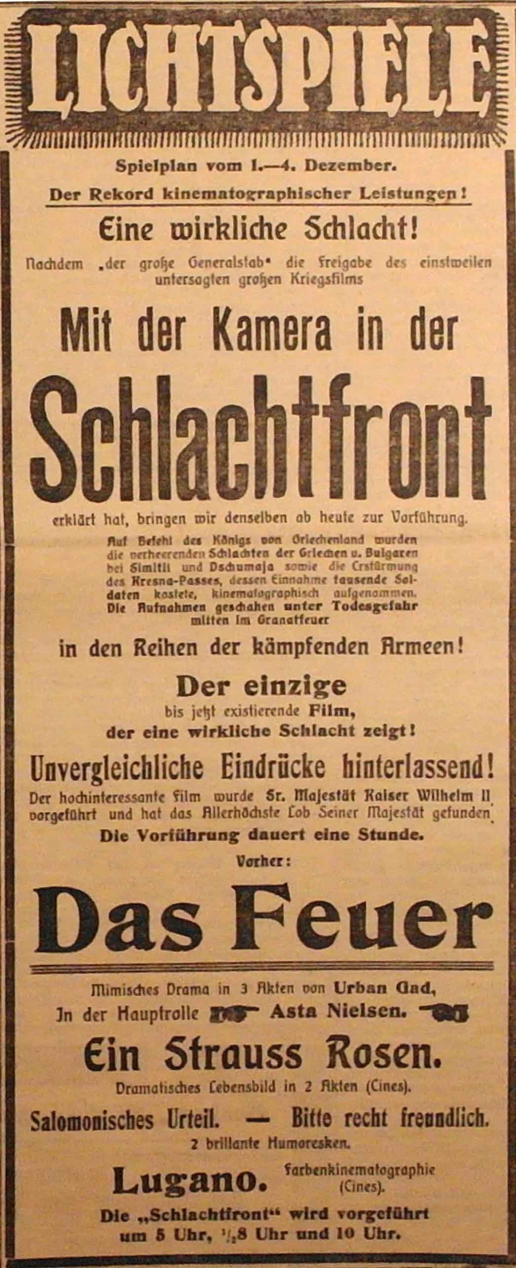 Anzeige im General-Anzeiger vom 1. Dezember 1914