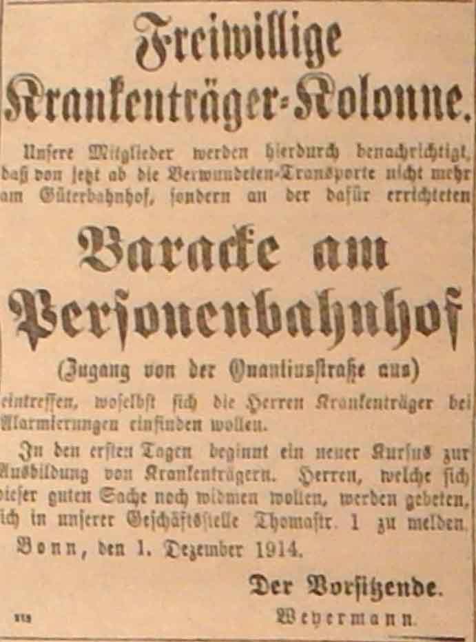 Anzeige in der Deutschen Reichs-Zeitung vom 2. Dezember 1914
