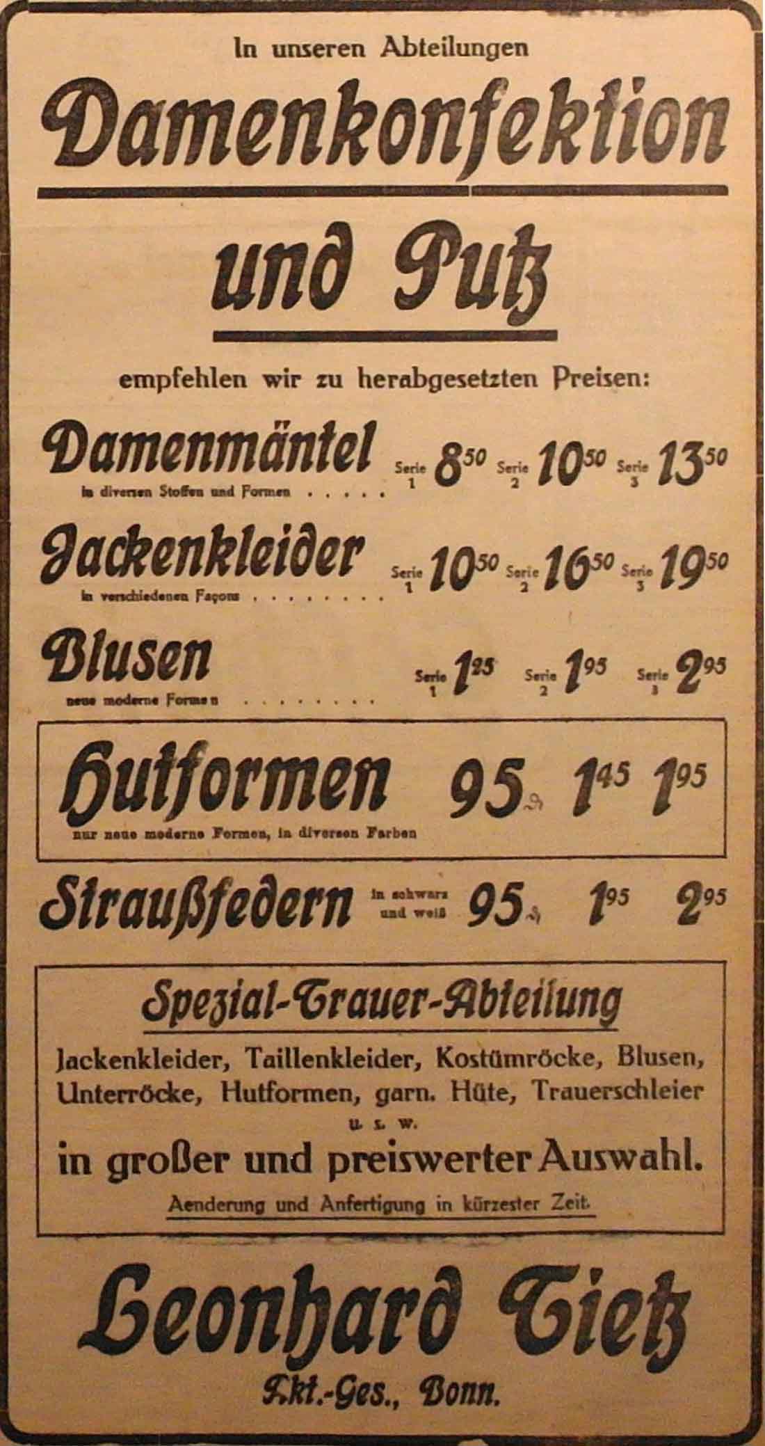 Anzeige im General-Anzeiger vom 2. Dezember 1914
