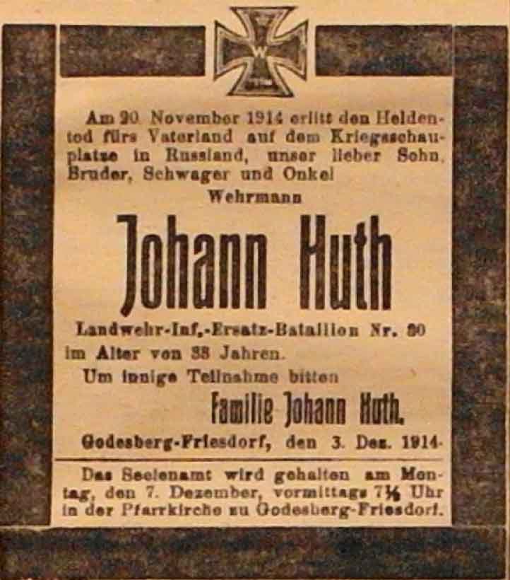 Anzeige in der Deutschen Reichs-Zeitung vom 4. Dezember 1914