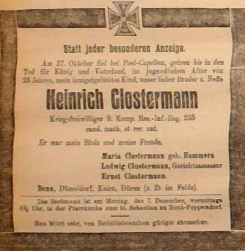 Anzeige in der Deutschen Reichs-Zeitung vom 5. Dezember 1914