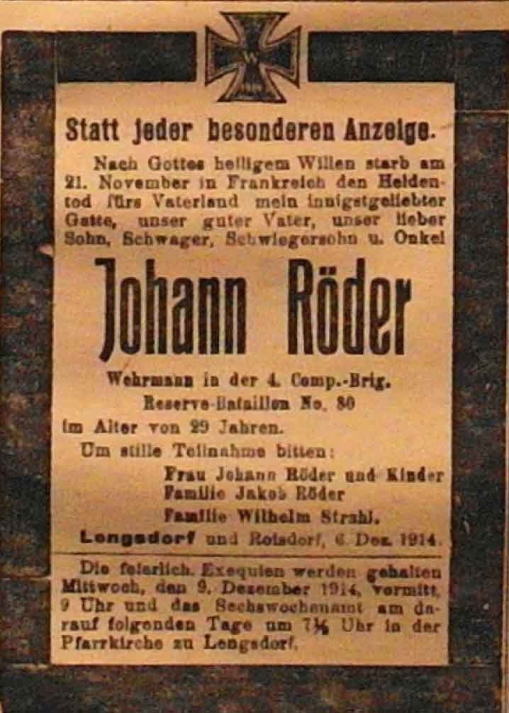 Anzeige in der Deutschen Reichs-Zeitung vom 7. Dezember 1914