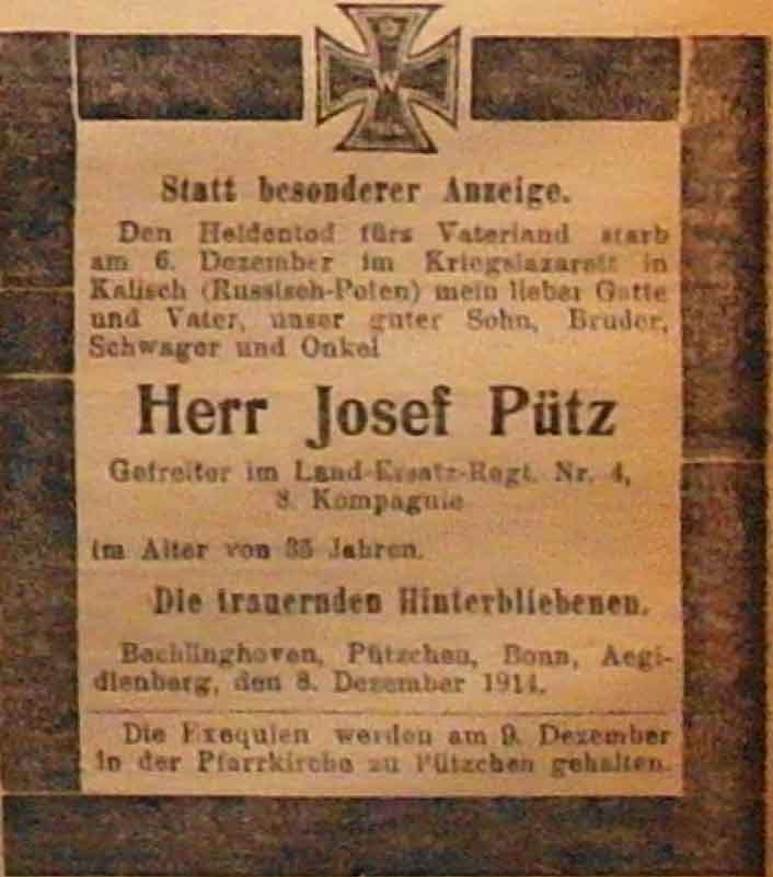 Anzeige in der Deutschen Reichs-Zeitung vom 9. Dezember 1914