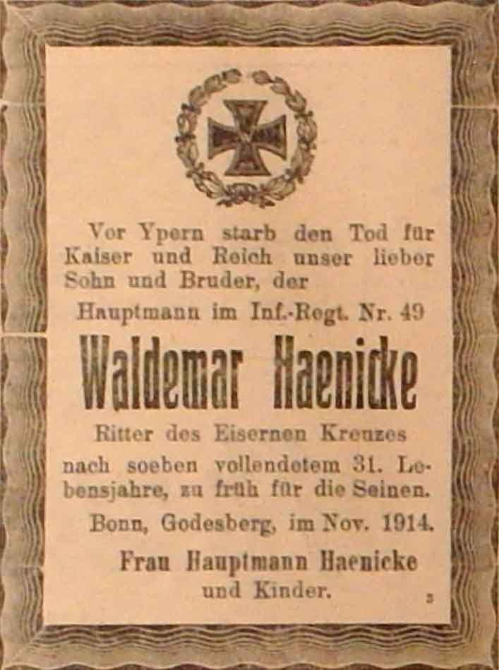 Anzeige im General-Anzeiger vom 9. Dezember 1914