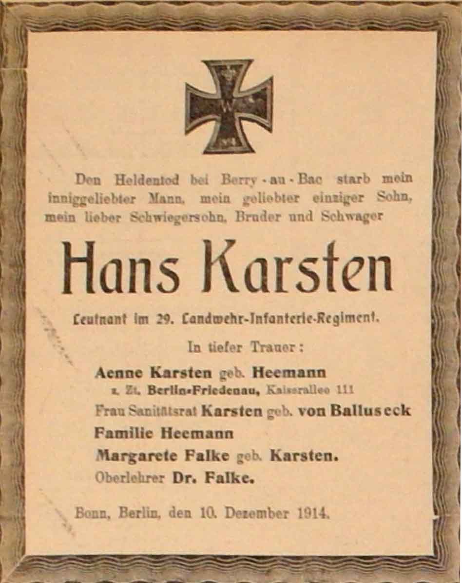Anzeige im General-Anzeiger vom 10. Dezember 1914
