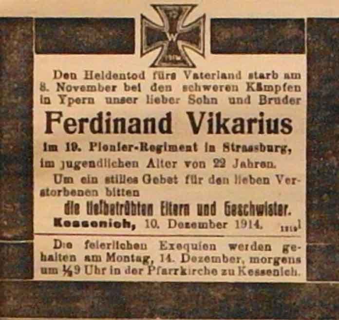 Anzeige in der Deutschen Reichs-Zeitung vom 11. Dezember 1914
