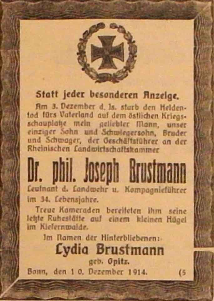 Anzeige im General-Anzeiger vom 11. Dezember 1914