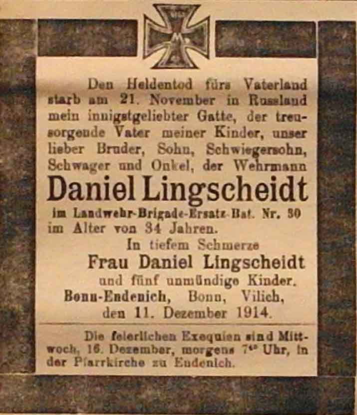 Anzeige in der Deutschen Reichs-Zeitung vom 12. Dezember 1914