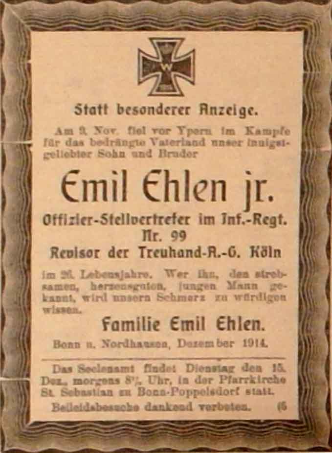 Anzeige im General-Anzeiger vom 12. Dezember 1914