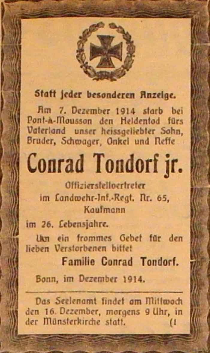 Anzeige im General-Anzeiger vom 14. Dezember 1914