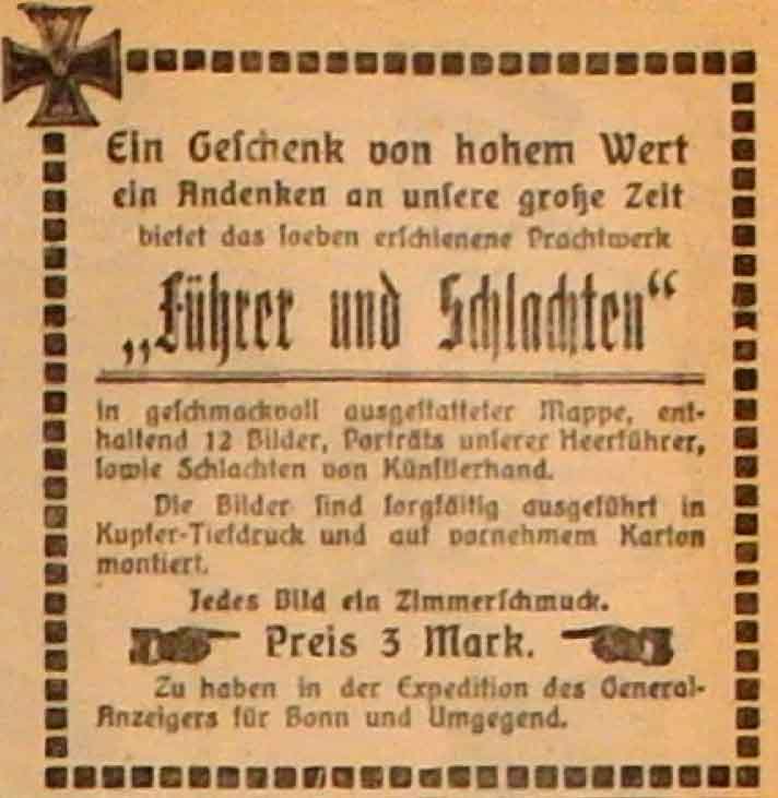 Anzeige im General-Anzeiger vom 15. Dezember 1914