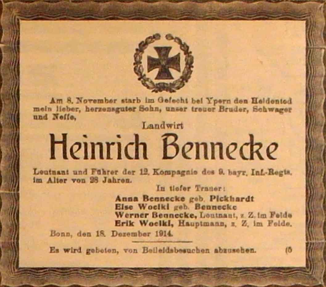Anzeige im General-Anzeiger vom 18. Dezember 1914
