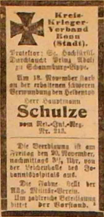 Anzeige im General-Anzeiger vom 20. Dezember 1914