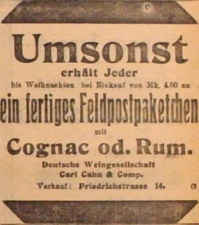 Anzeige im General-Anzeiger vom 21. Dezember 1914