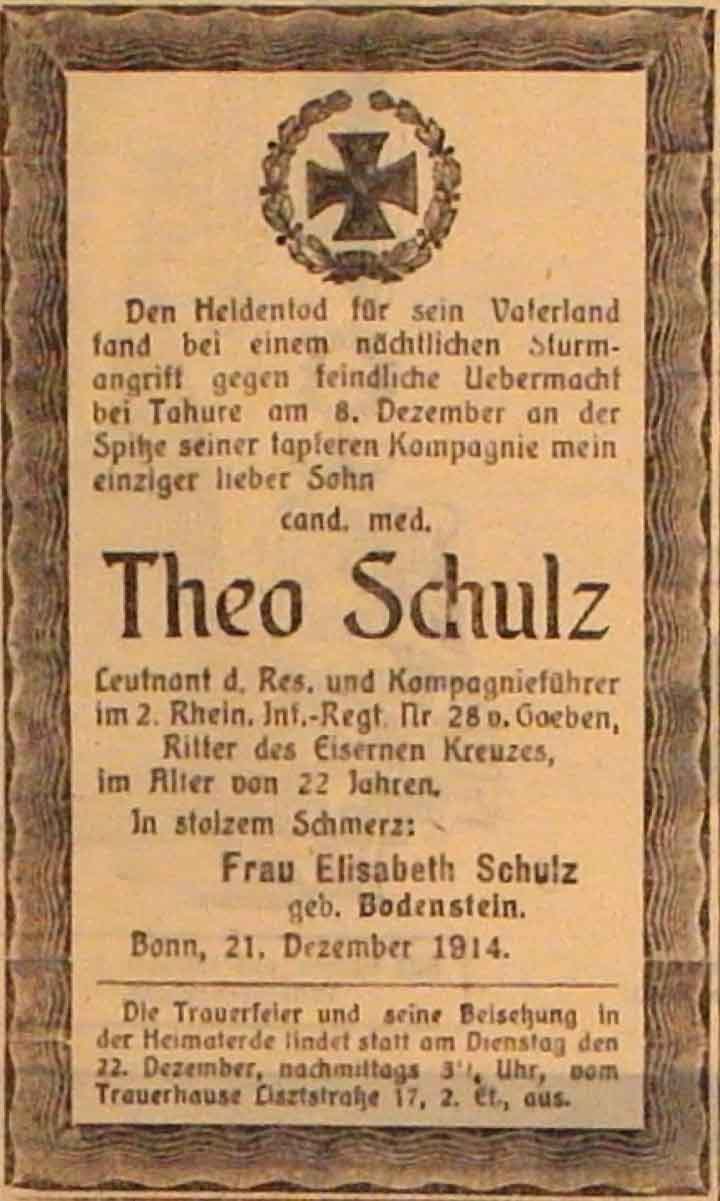 Anzeige im General-Anzeiger vom 21. Dezember 1914