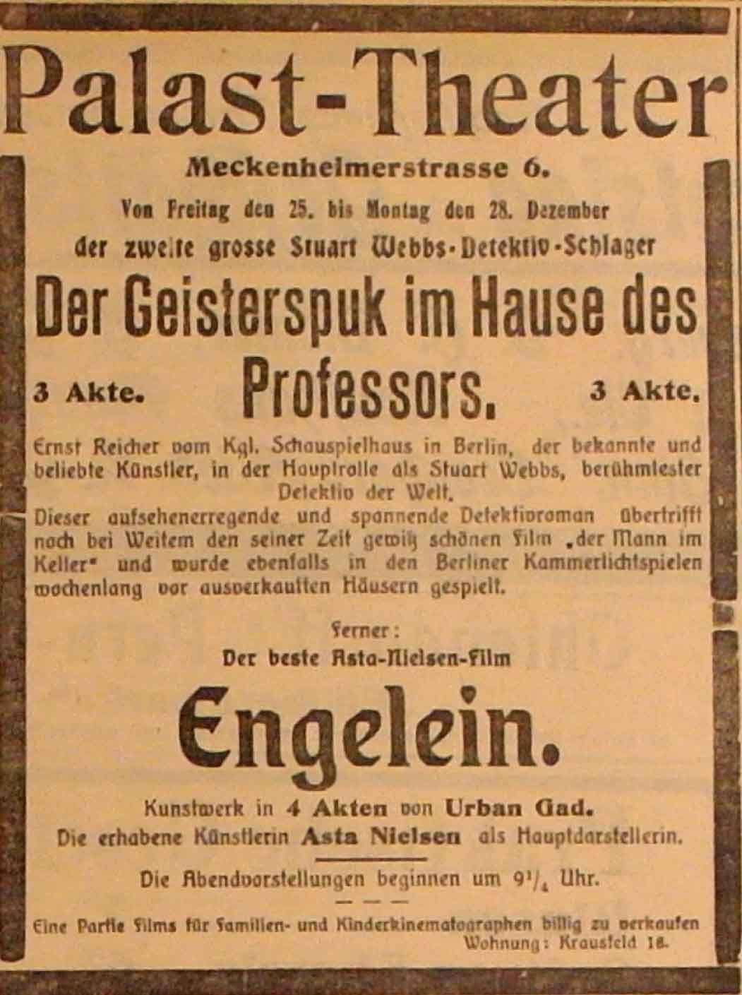 Anzeige im General-Anzeiger vom 24. Dezember 1914