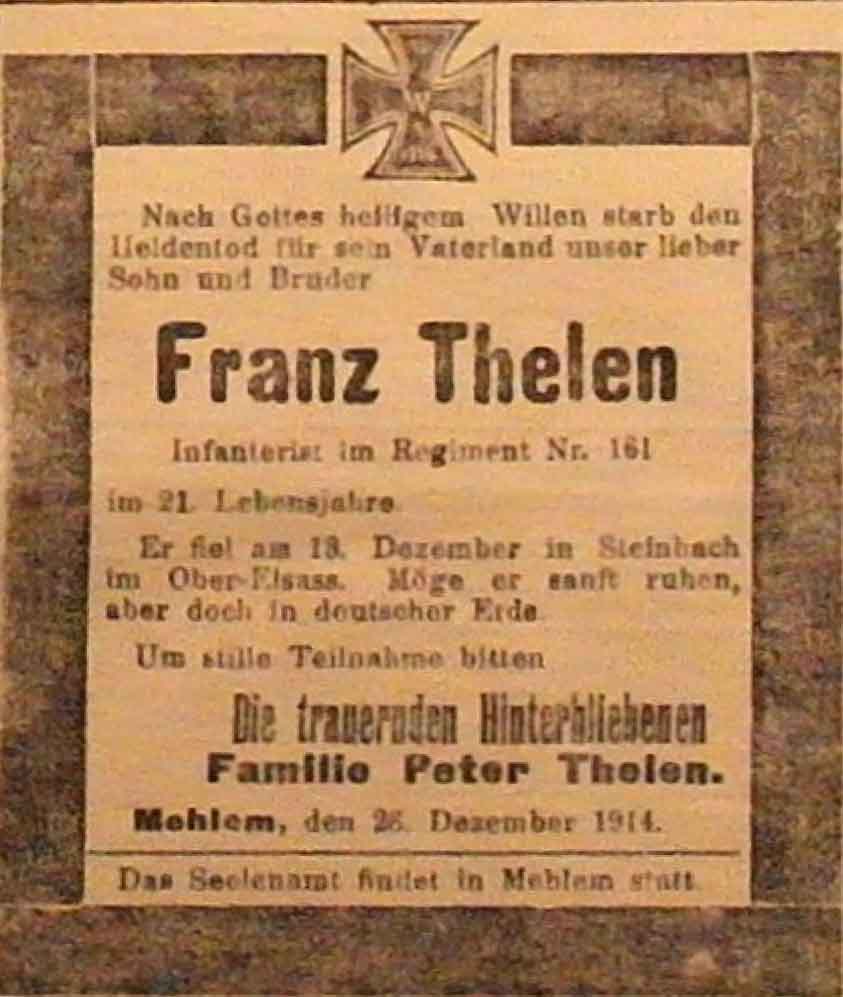 Anzeige in der Deutschen Reichs-Zeitung vom 28. Dezember 1914