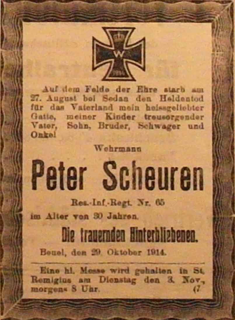 Anzeige im General-Anzeiger vom 1. November 1914