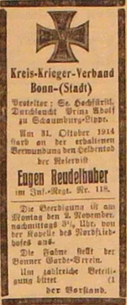 Anzeige im General-Anzeiger vom 2. November 1914