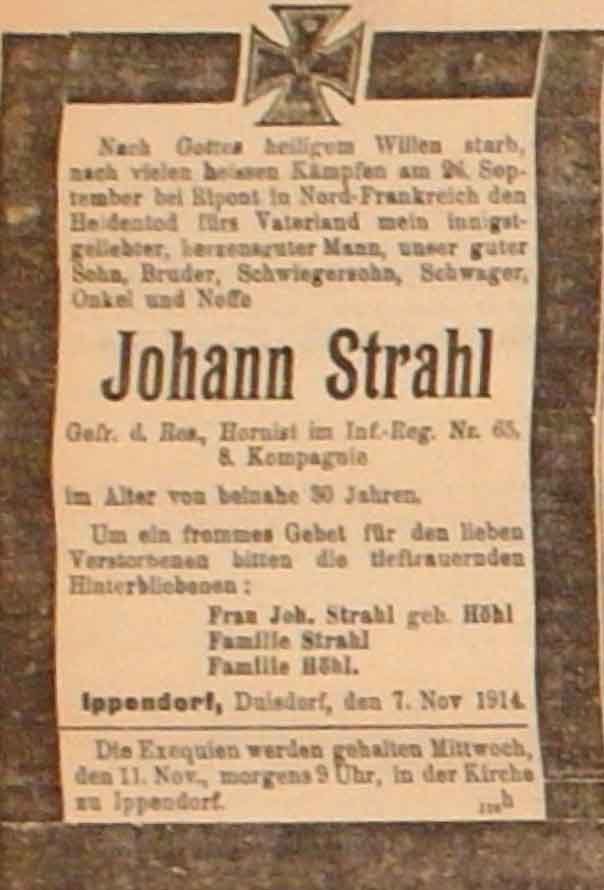 Anzeige in der Deutschen Reichs-Zeitung vom 7. November 1914