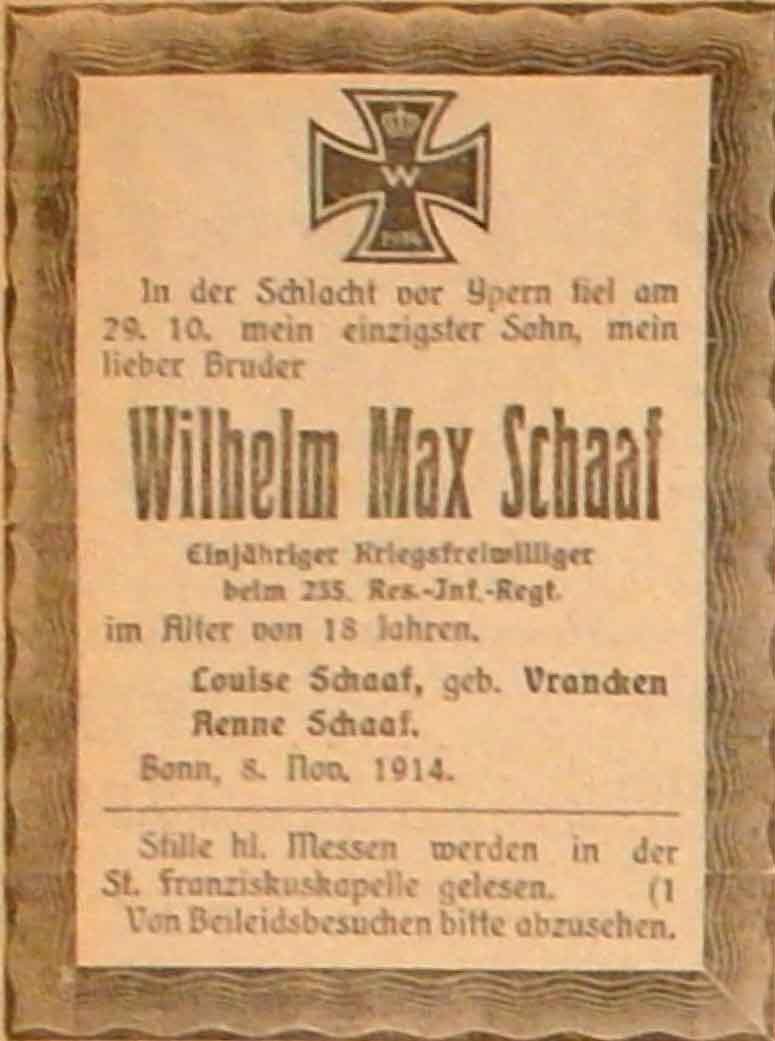 Anzeige im General-Anzeiger vom 9. November 1914