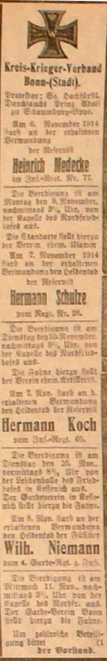 Anzeige im General-Anzeiger vom 9. November 1914