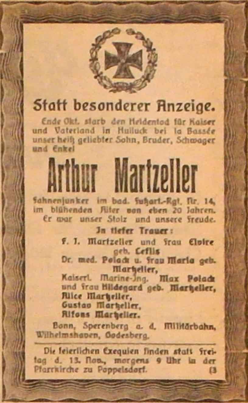 Anzeige im General-Anzeiger vom 11. November 1914