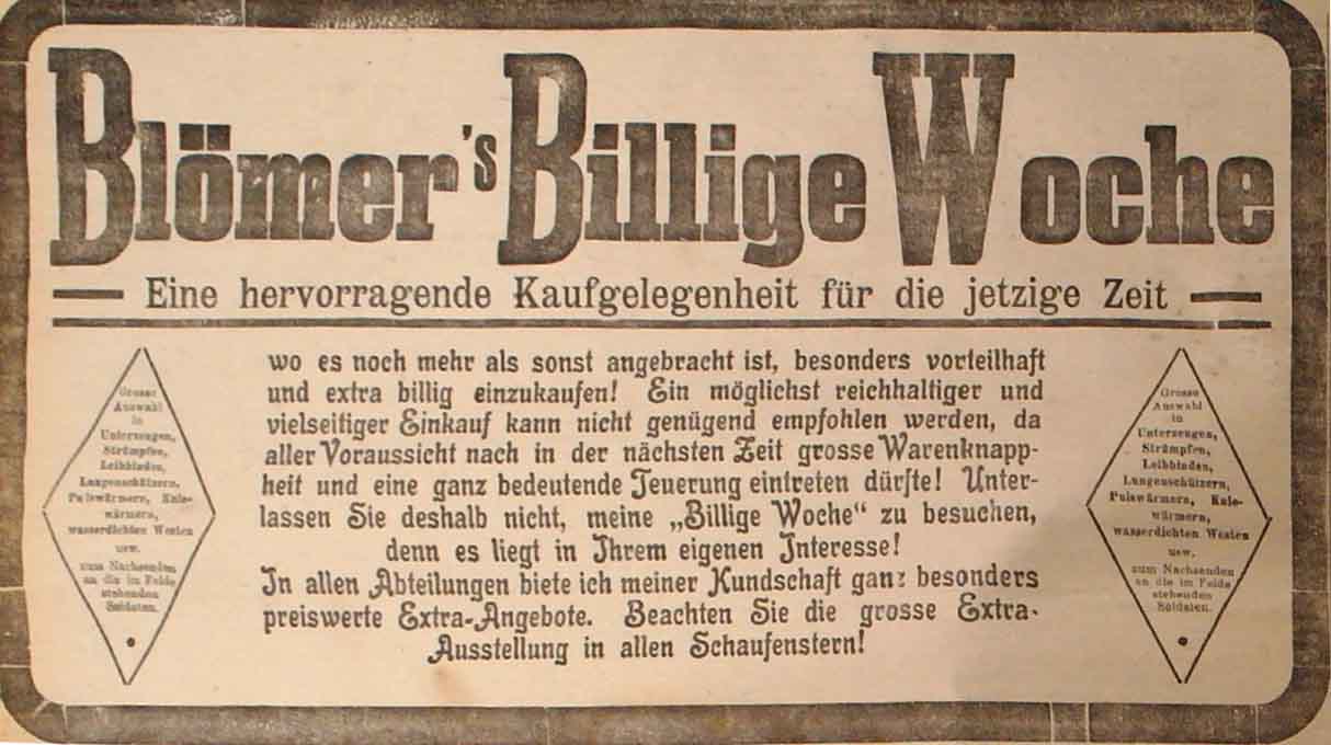 Anzeige in der Deutschen Reichs-Zeitung vom 12. November 1914