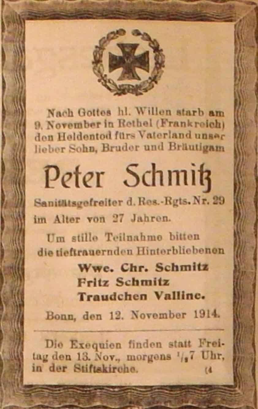 Anzeige im General-Anzeiger vom 12. November 1914