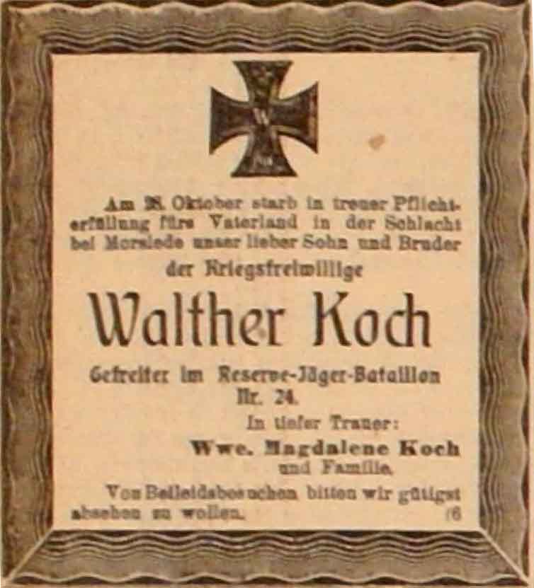 Anzeige im General-Anzeiger vom 14. November 1914