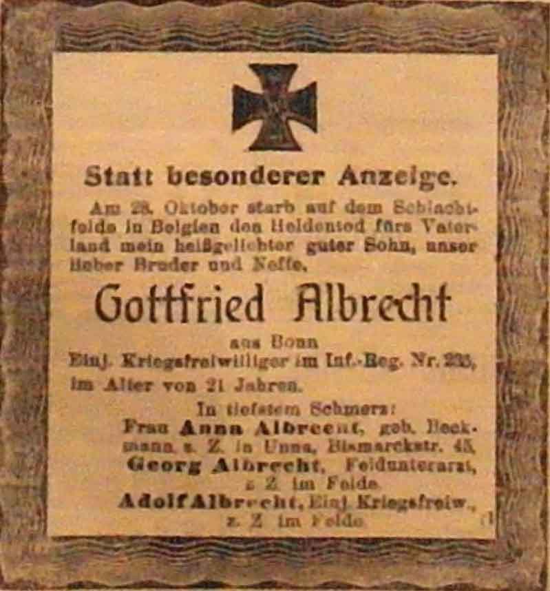 Anzeige im General-Anzeiger vom 16. November 1914