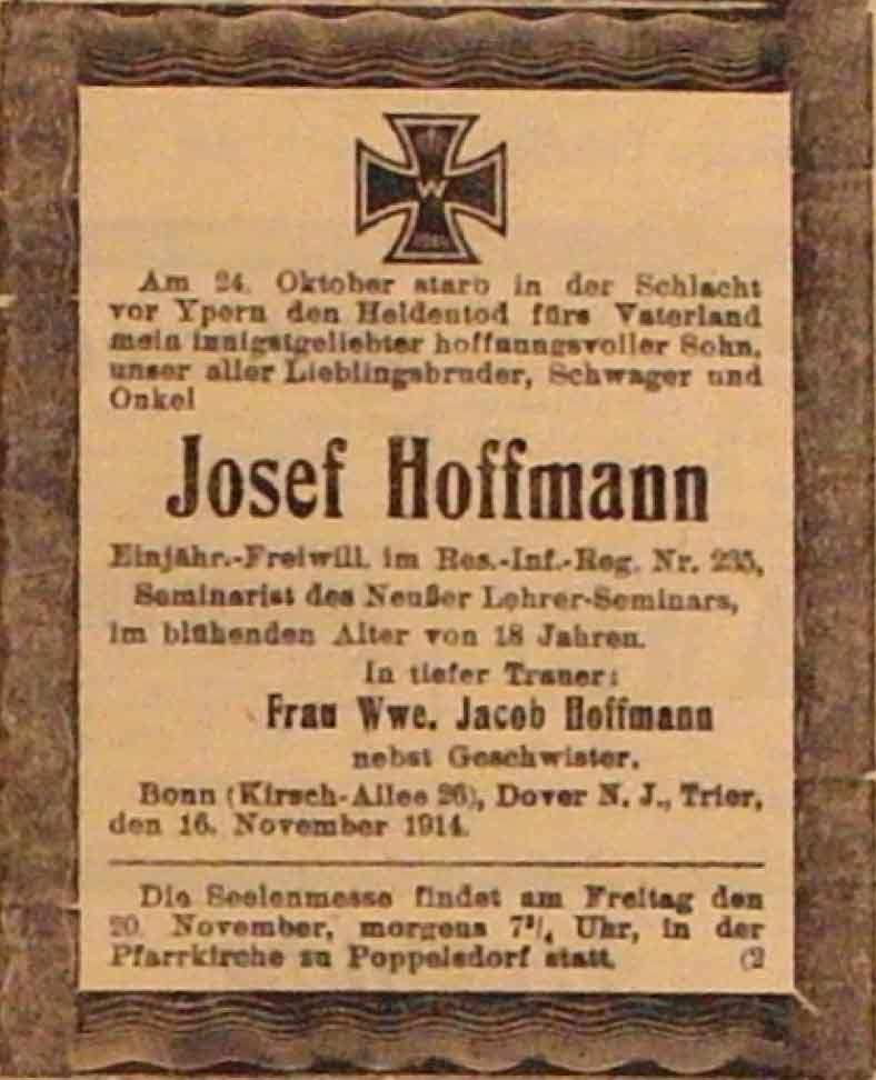 Anzeige im General-Anzeiger vom 17. November 1914