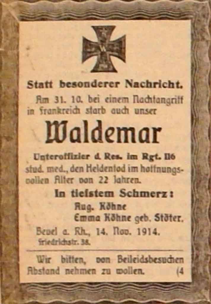 Anzeige im General-Anzeiger vom 19. November 1914