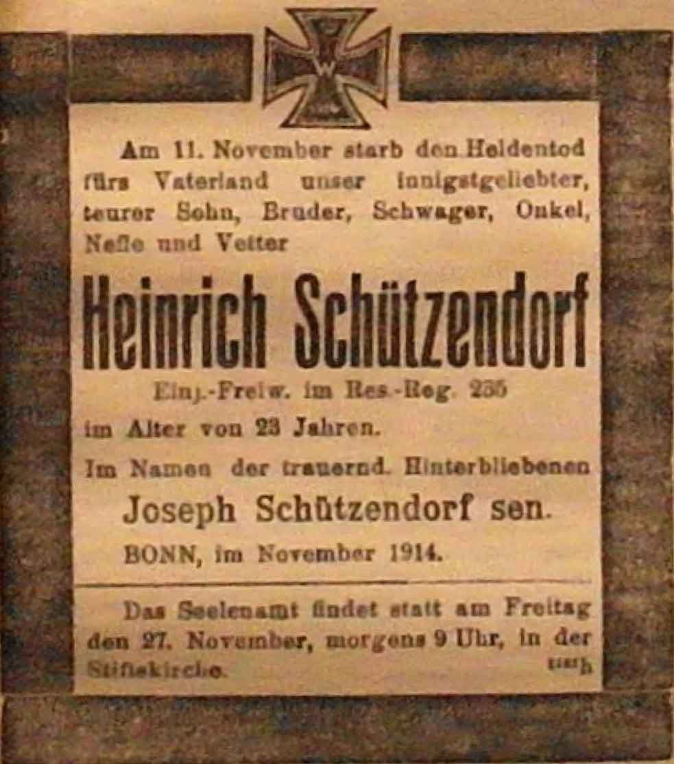Anzeige in der Deutschen Reichs-Zeitung vom 22. November 1914