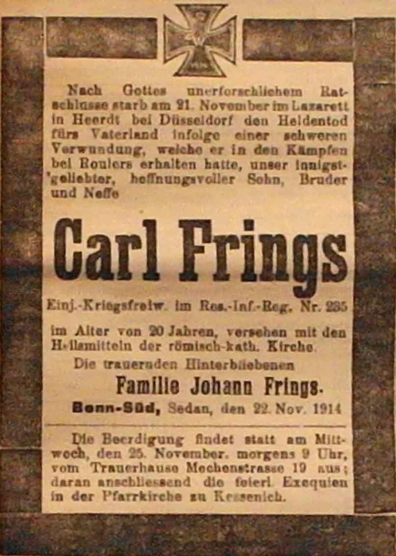Anzeige in der Deutschen Reichs-Zeitung vom 23. November 1914