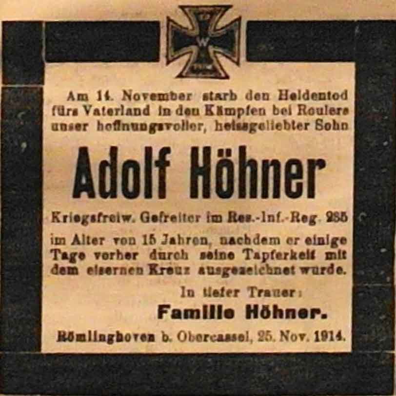 Anzeige in der Deutschen Reichs-Zeitung vom 26. November 1914